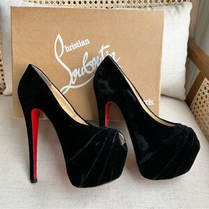 Christian Louboutin black velvet platform heels | 36 1/2